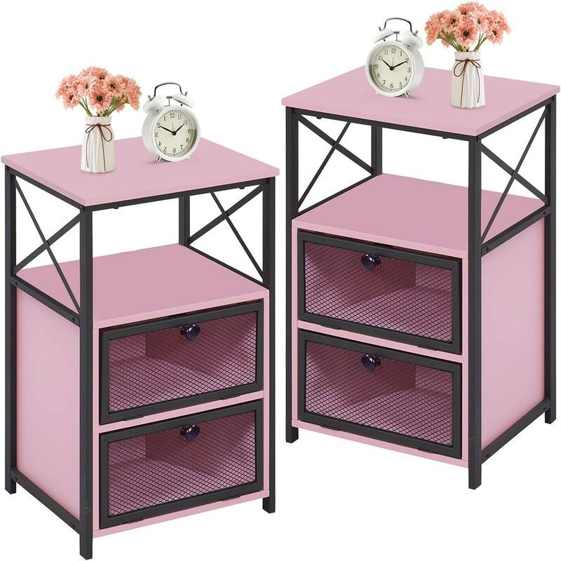 odern Night Stand with Storage Space - Light Pink