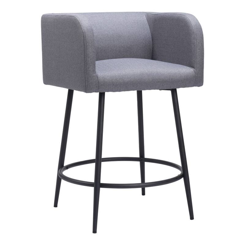 HomeRoots Set of Two 27" Gray and Black Fabric and Steel Counter Height Bar Chairs