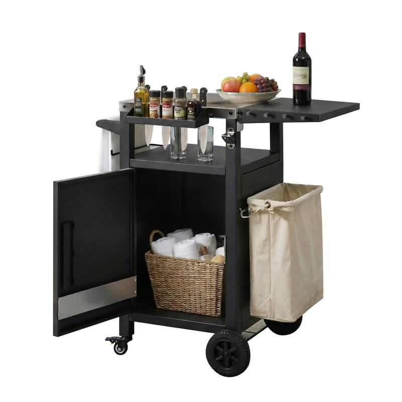Anmytek Mobile BBQ Grill Cart Pizza Oven Table with Drop Leaf, Stainless Steel Top, and Storage for Outdoor Kitchen and Patio