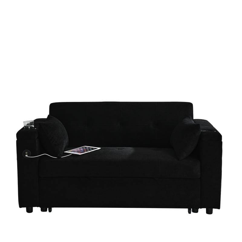 54"W Modern Chenille Sleeper Sofa,Sofa Bed with Storage Armrests and Side Pockets, Adjustable Backrest and Lumbar Pillow