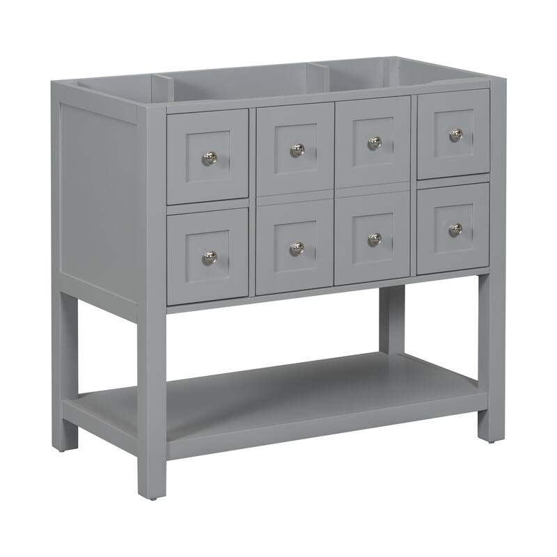 Painted Bathroom Vanity Cabinet with Drawers, Shelves, and Silver Knobs - 35.6"x17.9"x33" - 35.6in L