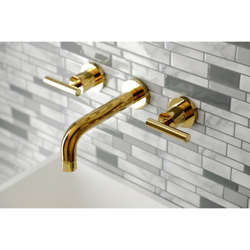 Manhattan Two-Handle 3-Hole Wall Mount Bathroom Faucet - Polished Brass