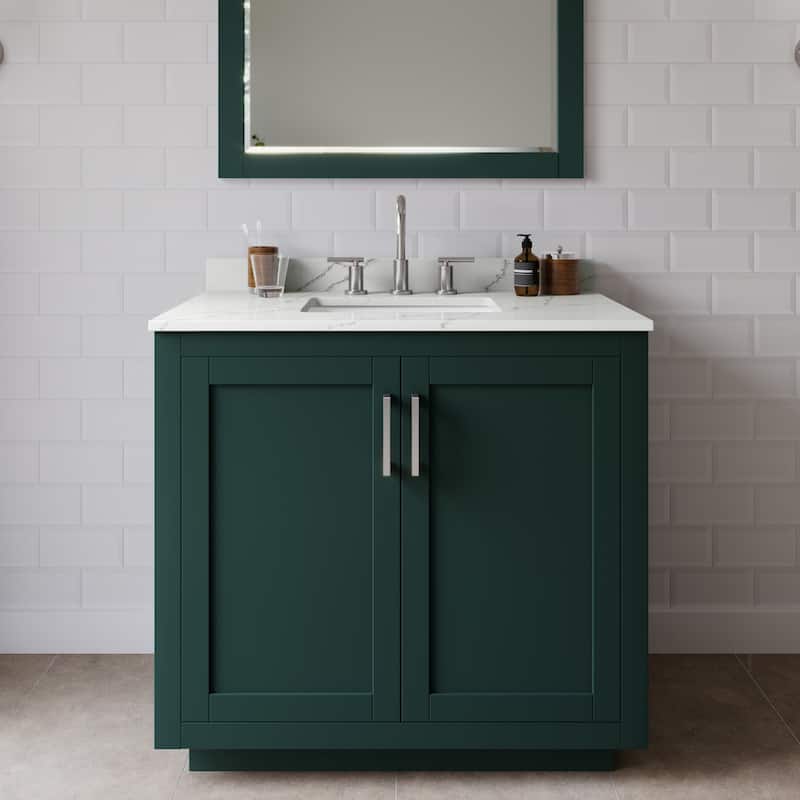 Wyndham Collection WCF292936S-QTZ-US3MXX Miranda 36" Free Standing - Green / Giotto Quartz Top / Brushed Nickel