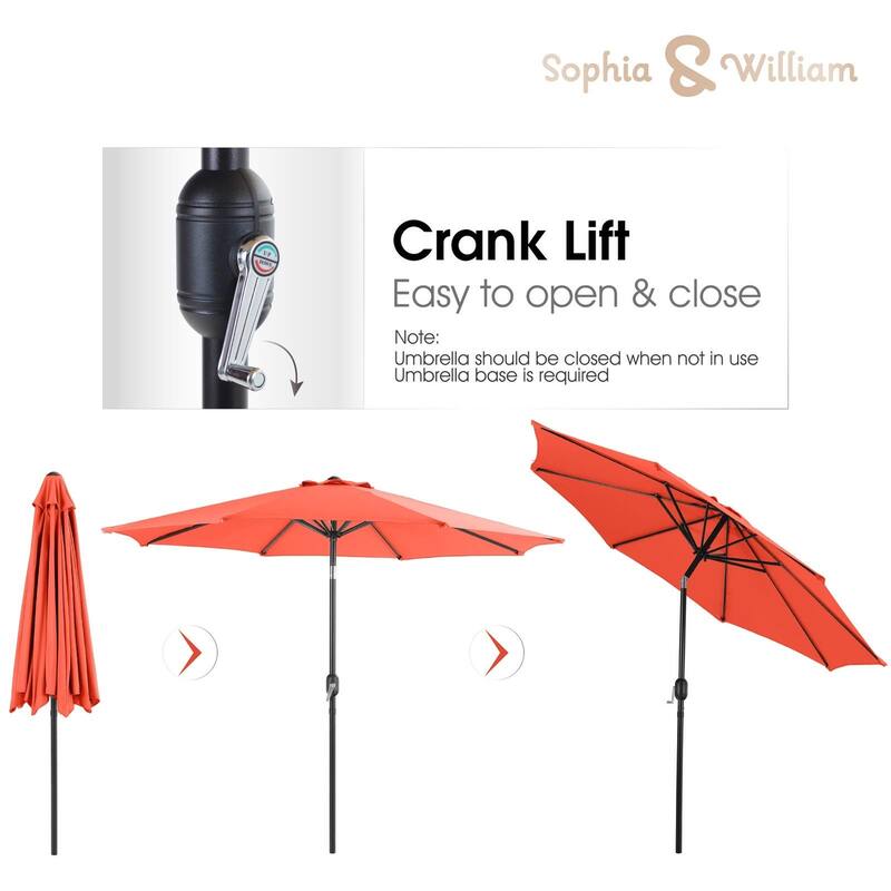 Sophia & William 9ft Outdoor Patio Umbrella with Push-button Tilt, Market Umbrella with 8 Ribs