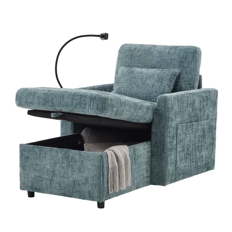 Multifunctional Lazy Person Sofa Recliner,Storage Backrest With Cell Phone Bracket Chenille Single Leisure Chair
