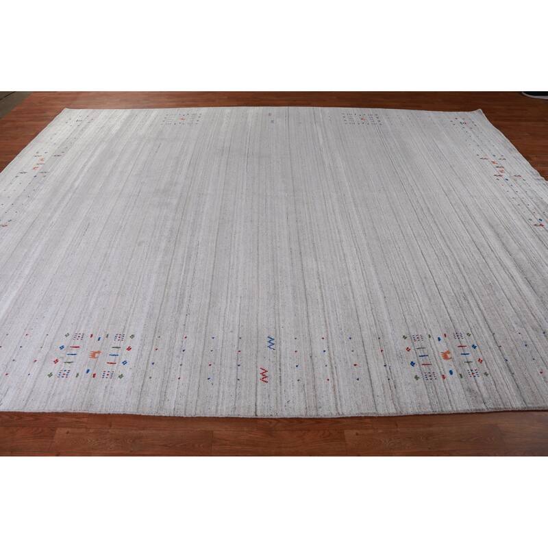 Hand Knotted Oriental 100% Wool Carpet Tribal Stripe Greys & Charcoal Gabbeh Area Rug - 12' 0'' X 8' 10''
