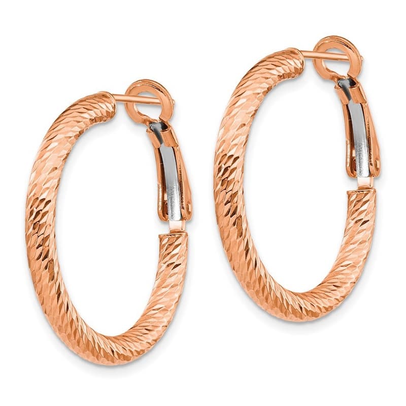 Curata 10k Rose Gold Sparkle Cut Round 3x27mm Omega Back Hoop Earrings