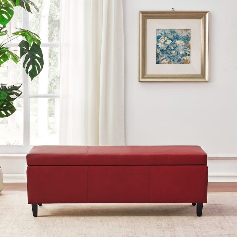 50.3" x 17.50" x 18" Upholstered Rectangular Storage Ottoman-Faux Leather