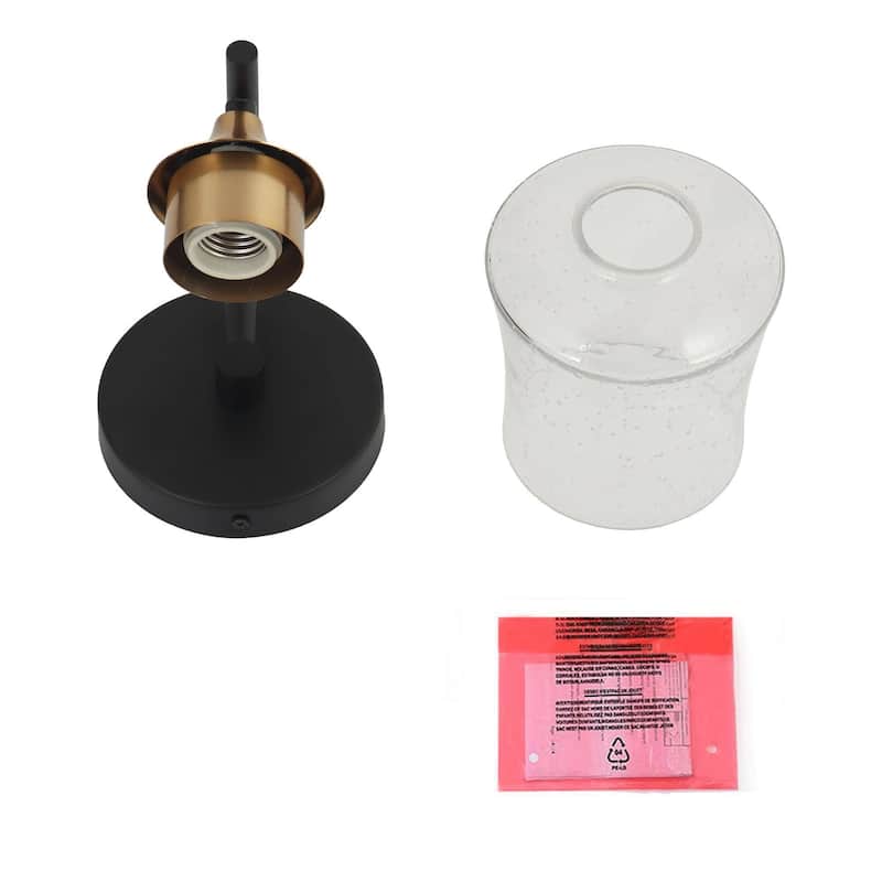 Modern 1-Light Black Gold Wall Sconce Glass Vanity Lights for Bathroom