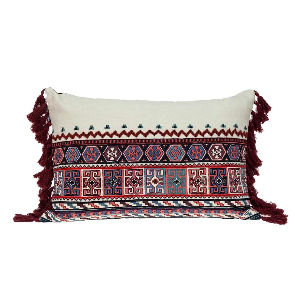 20" Multicolor Embroidered Decorative Lumbar Throw Pillow
