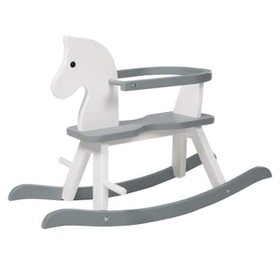 Roba Wooden Rocking Horse, White & Gray Solid Wood Lacquered, For 12+ Months