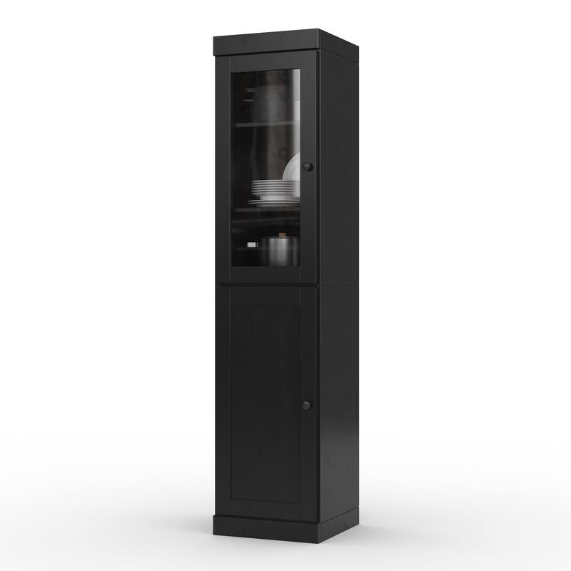 Palace Imports 100% Solid Wood 16.5" Kitchen Pantry Cabinet with Clear Glass, Shaker Doors and Adjustable Shelves - Black