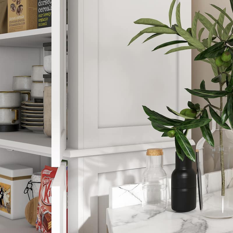 72.5" Kitchen Pantry Storage Cabinet, Freestanding Kitchen Cupboard with 4 Doors and Adjustable Shelves for Dining Room, MDF