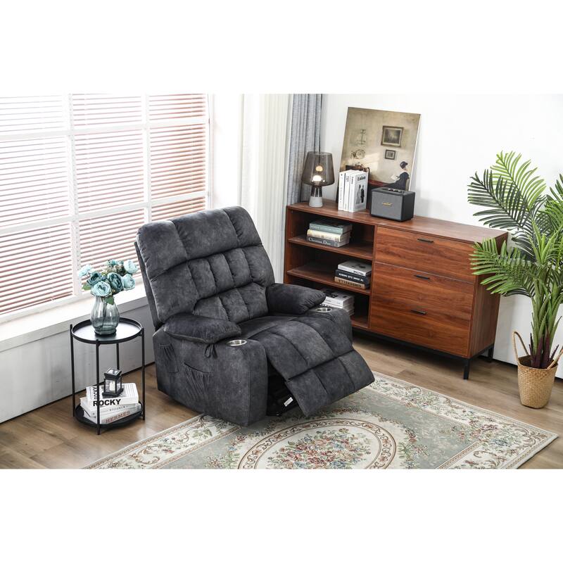 Power Lift Recliner Chair with Heat & Massage, High Density Foam Electric Sofa, Lounge Chair with Side Pockets & Cup Holders