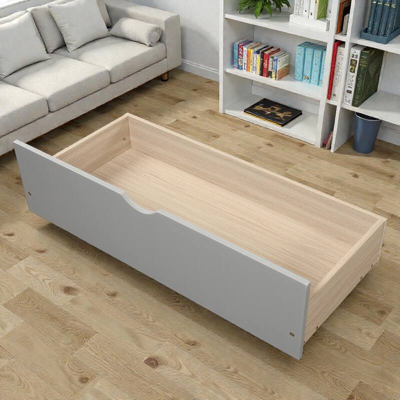 Twin Size Platform Storage Bed with 2 Drawers, Solid Wood & MDF Frame, Under-Bed Rolling Drawers, No Box Spring Needed