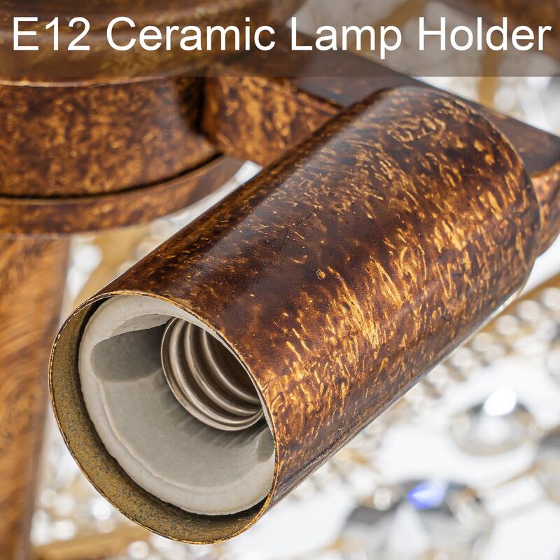 4-Light 14'' in. Glam Antique Bronze Crystal Semi Flush Mount - 14.2