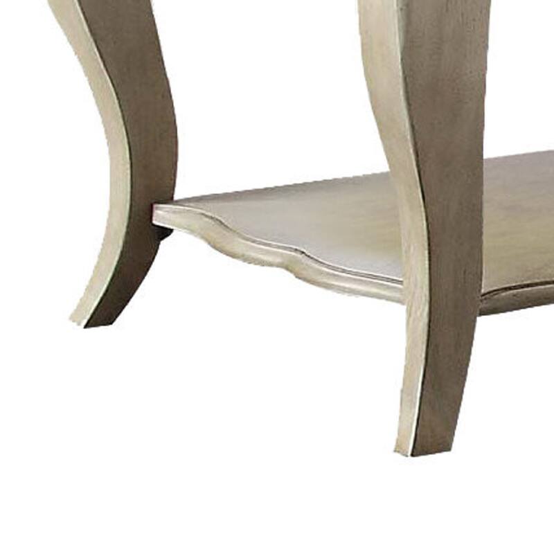 Wooden End Table with Lower Shelf in Antique Taupe Silver Finish