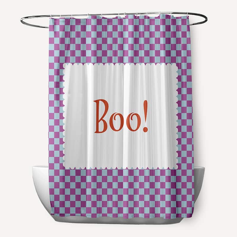 Halloween Boo Checks Shower Curtain - Harvest Orange