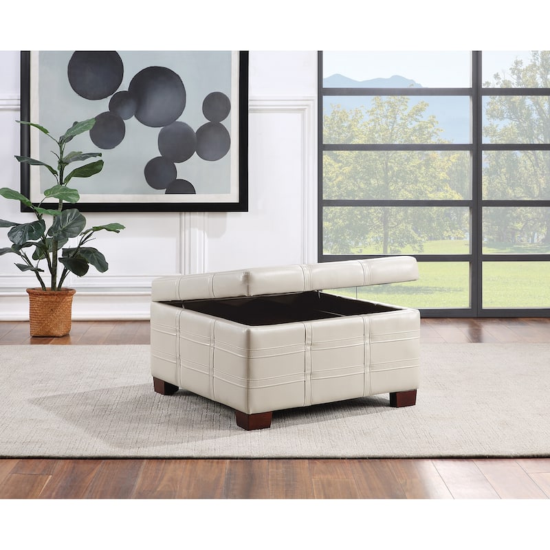 Detour Strap Square Storage Ottoman in Faux Leather