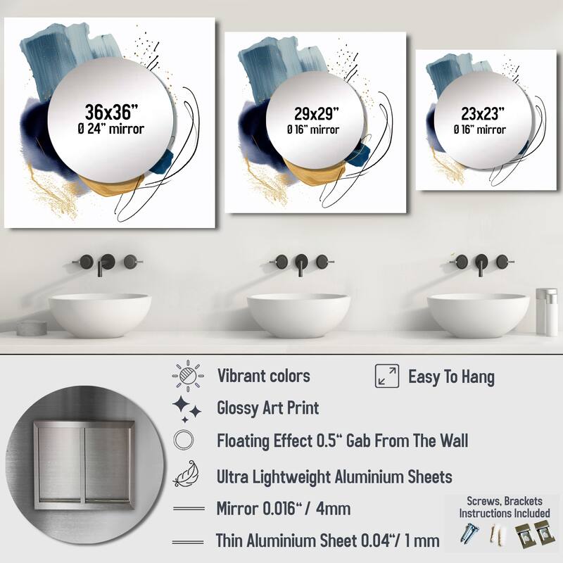 Designart "Landscape of Dark Blue and Gold Strokes V" Abstract Geometric Wall Mirror Abstract Square Mirror For Bathroom