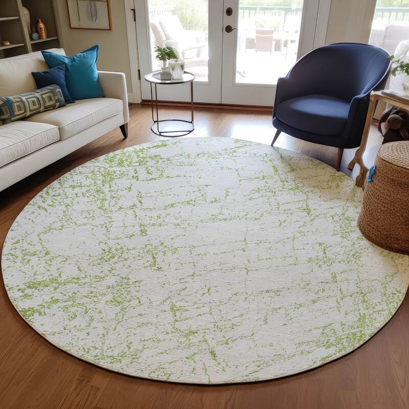 Machine Washable Indoor/ Outdoor Chantille Modern Texture Rug - Green - 8' x 8'
