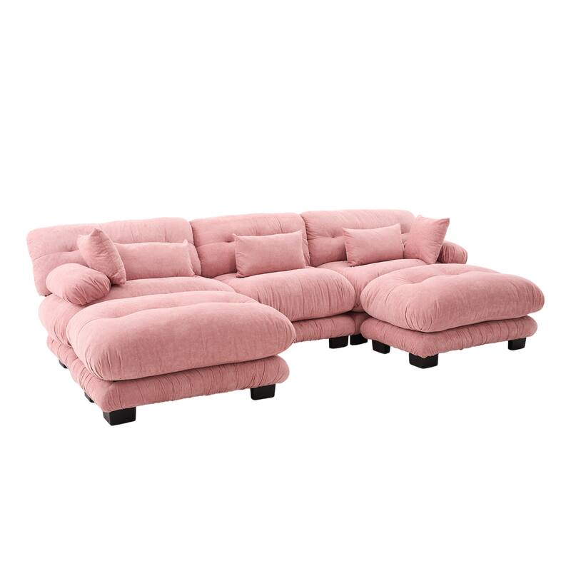 118'' Large U Shape Sofa Velvet Modular Sofa with 2 Ottomans for Living Room