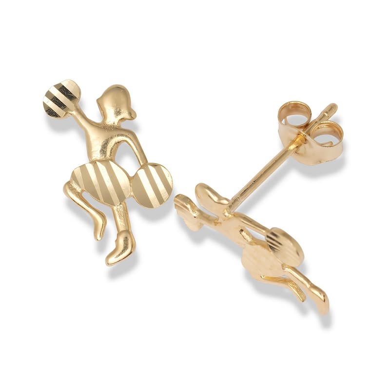 Curata 14k Yellow Gold 10x7mm Children's Diamond-cut Jumping Cheerleader Stud Earrings
