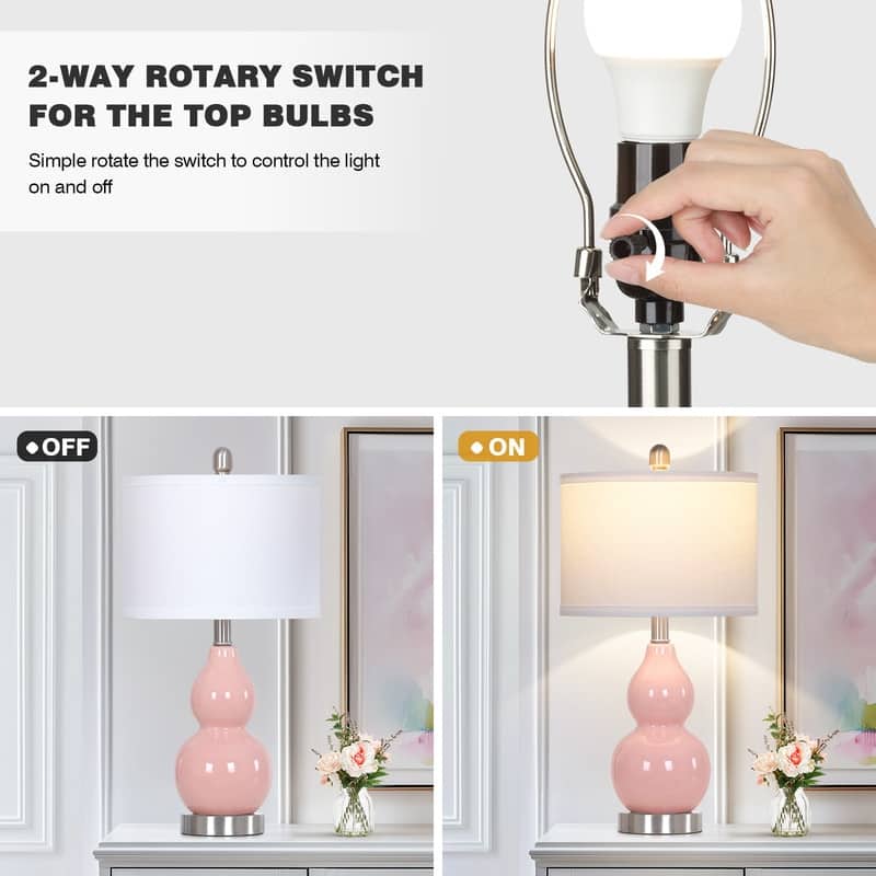 22'' Modern Ceramic Table Lamp with White Shade and Brass Accents - 11'' x 11'' x22''