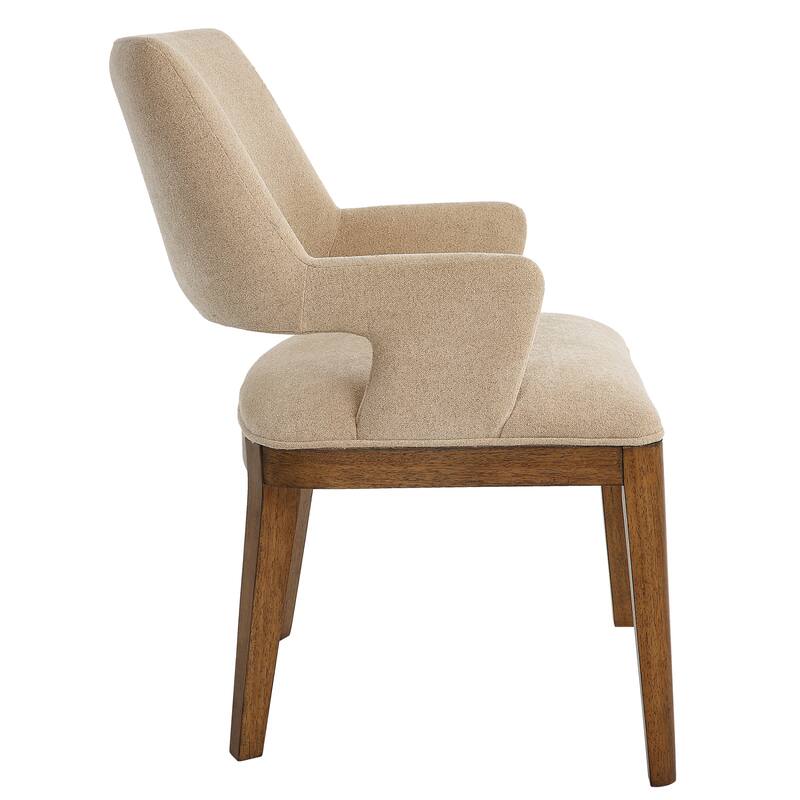 Upholstered Open Back Dining Chair with Arms - 35.5" - Brown and Beige