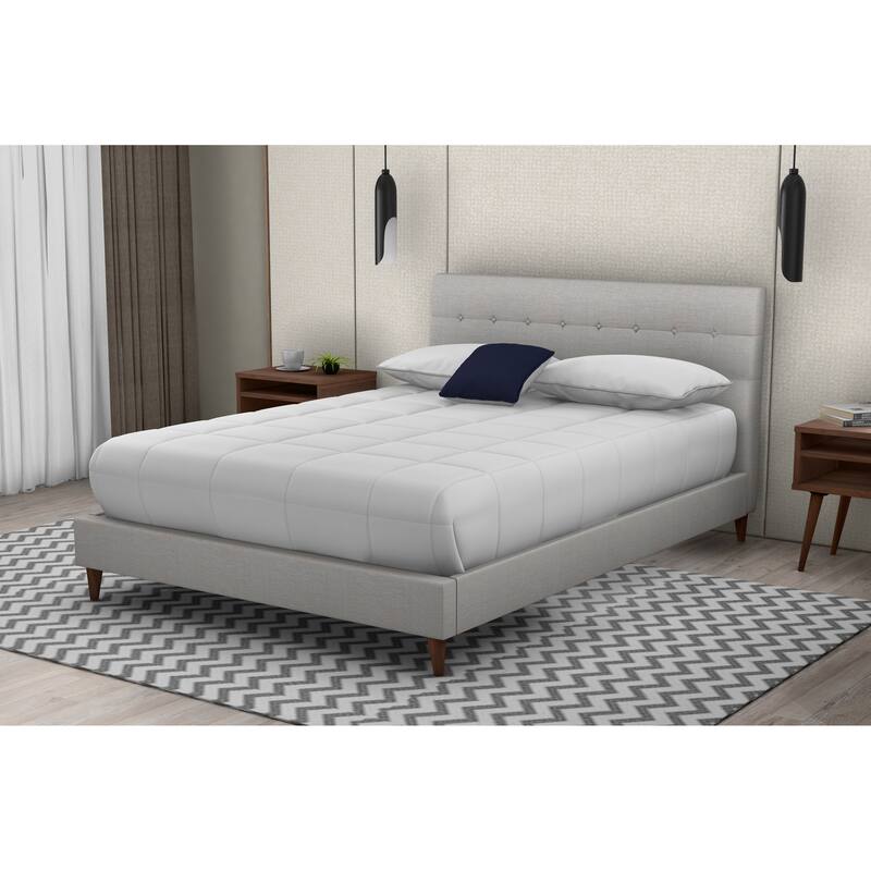 Queen Size Polyester Upholstered Platform Bed Set with Includes 2 Nightstands