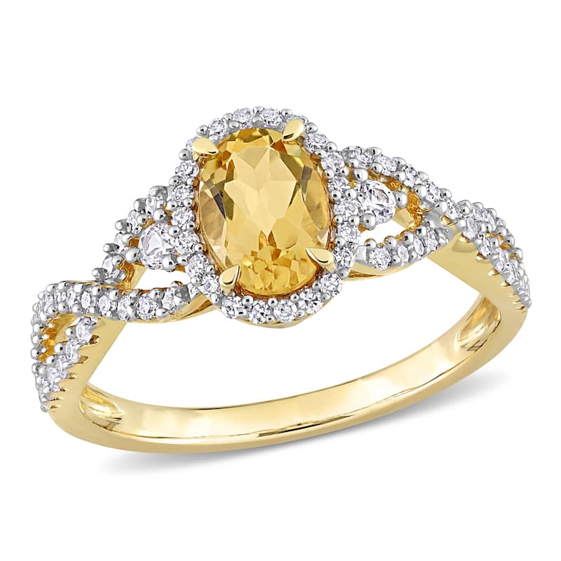 Miadora 10k Yellow Gold Citrine, White Sapphire and 1/3ct TDW Diamond Halo Infinity Ring