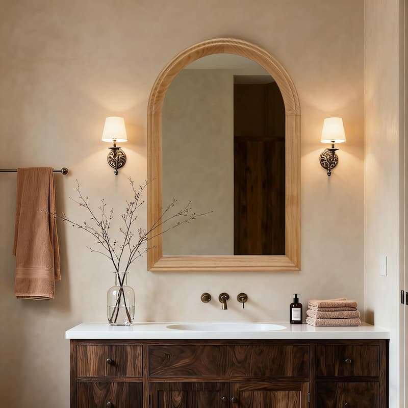 Transitional Arch Wood Frame Wall Accent Mirror - 24''x36'' - Natural