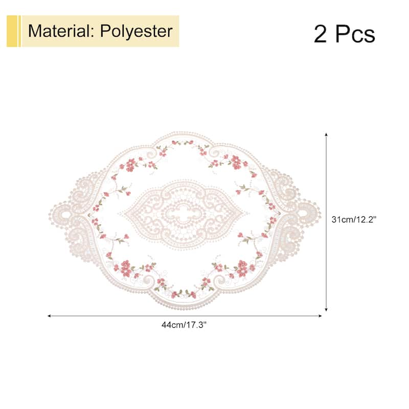2Pack 12x17in Retro Lace Placemat Oval French Crochet Doilies - 12x17-in - Light Red