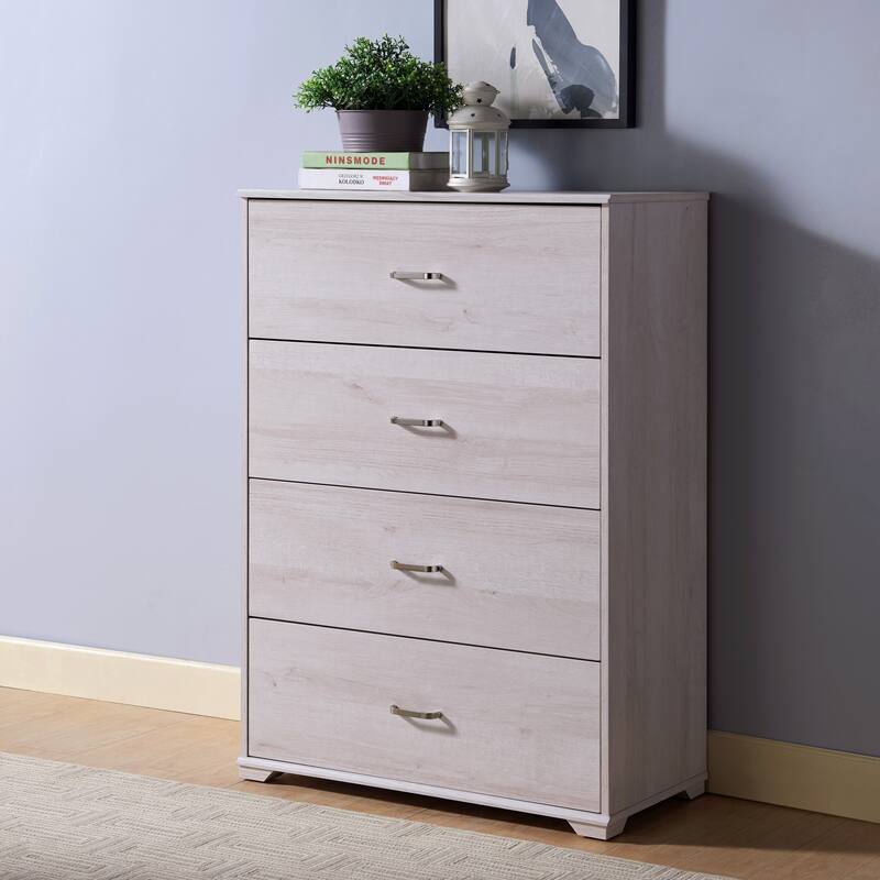 DH BASIC Contemporary 4-Drawer Chest with Bar Pulls by Denhour - White Oak