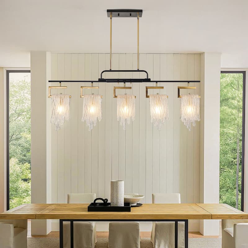 42.9" 5-Light Handcraft Glass Chandelier, Rotatable Metal Pendant Lighting Fixture for Dining Room - N/A