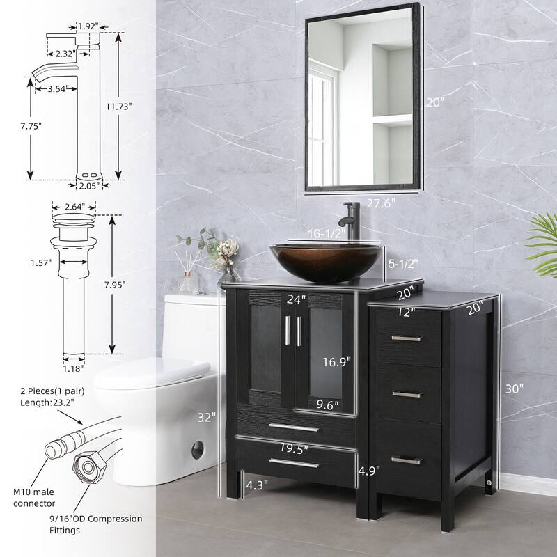 72" Bathroom Vanity Set Vessel Sink Cabinet Mirror Combo
