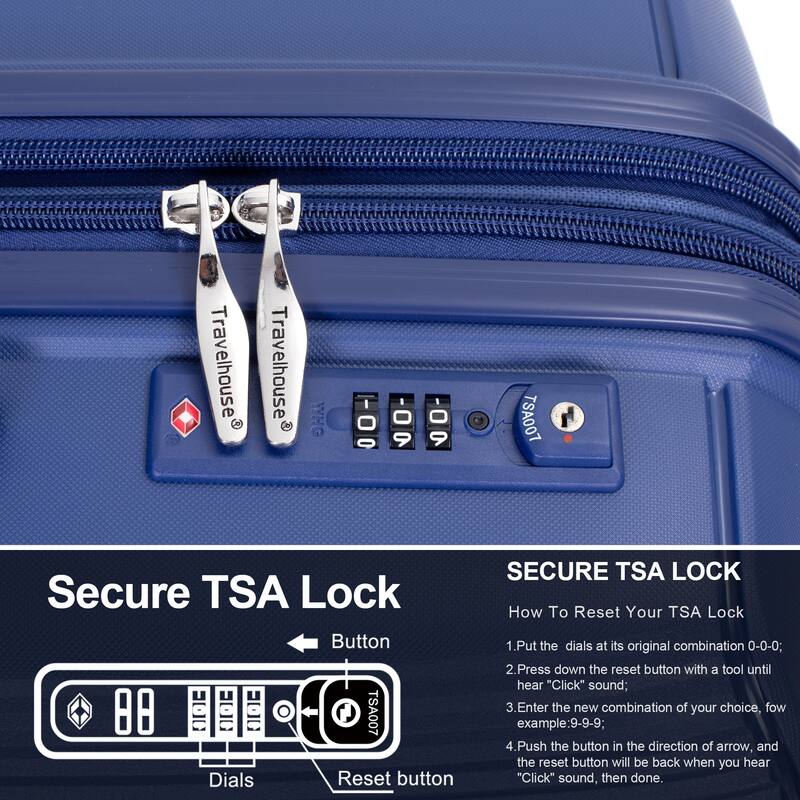 3-Piece Spinner Wheels Luggage Set with TSA Lock,Navy - Bed Bath ...