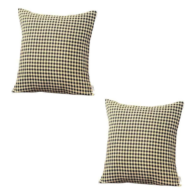 HomeRoots Set Of Two 18" X 18" Yellow Polyester Houndstooth Zippered Pillow