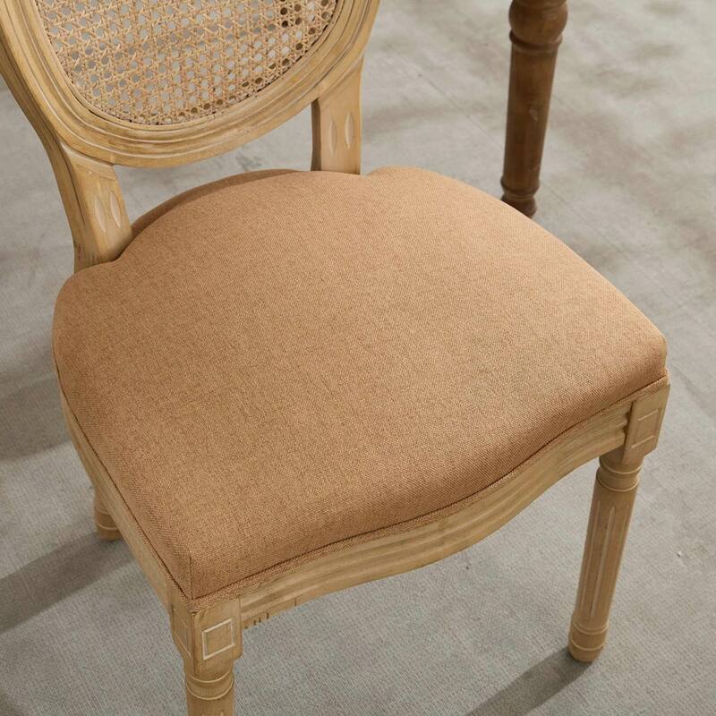 French Style Solid Wood Frame Antique Painting Linen Fabric Back Dining Chair