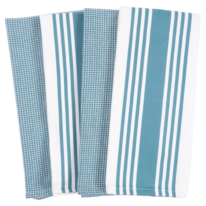 KAF Home Set of 4 Centerband and Waffle Kitchen Towels, 18"x28"