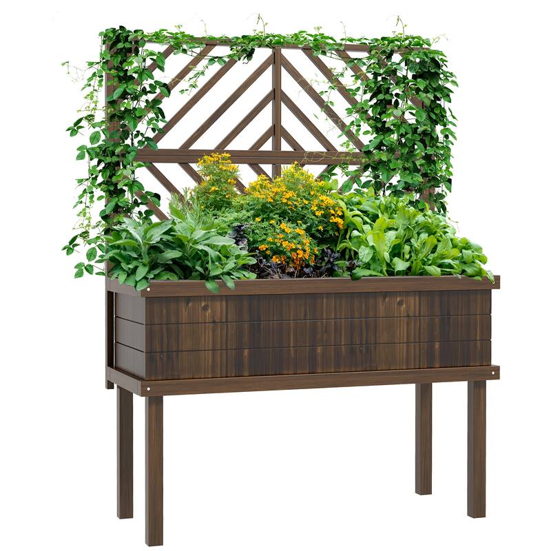 Outsunny Raised Garden Bed with Trellis for Climbing Plants