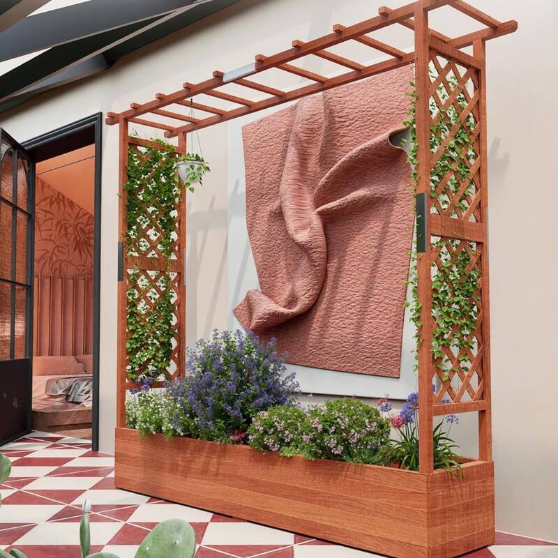 Freestanding Garden Bed Raised Wooden Planter Box with Trellis