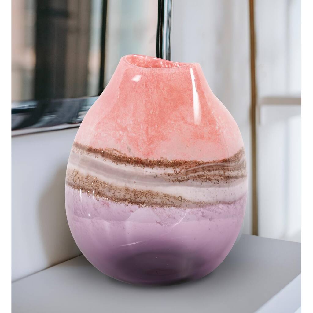 Allan Andrews Contemporary Pink & Violet Swirl Decorative Glass Vase