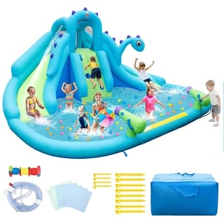 Inflatable Water Slide Blowup Water Park w/ Dual Slides & 584W Blower