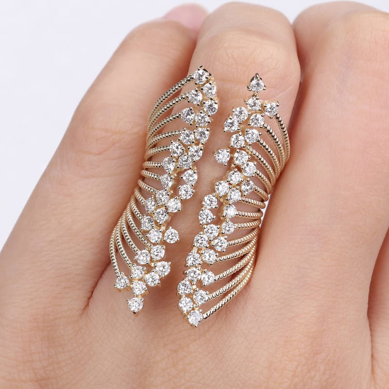 Miadora 1 3/4ct TDW Diamond Multi-Row Open Cocktail Ring in 14k Yellow Gold