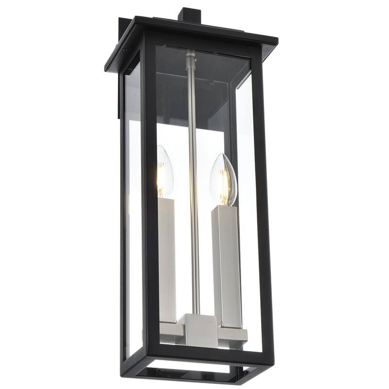 Outdoor Wall Sconce, Exterior Porch Light Wall Mount Lantern, Black and Brushed Nickel Finish with Clear Glass for House