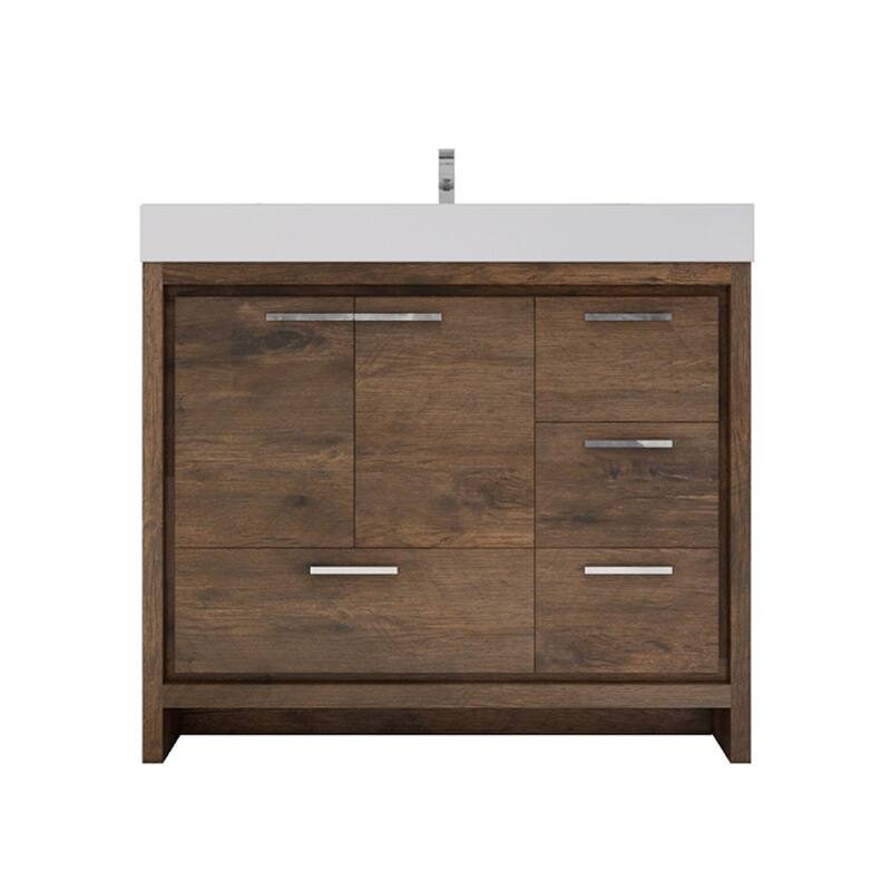 Dove 42'' Freestanding Vanity with Reinforced Acrylic Sink - 42'' Width With Right Drawers - Rose Wood