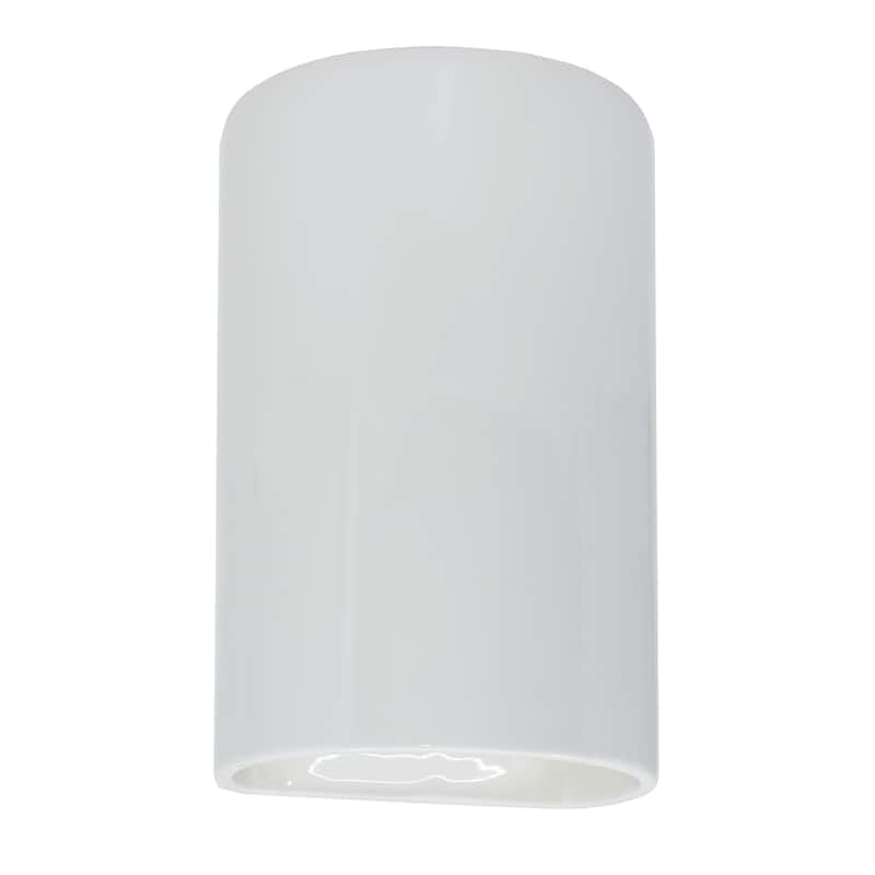 Justice Design Ambiance - Large ADA Cylinder Wall Sconce - Closed Top (Outdoor) - Replaceable Bulb - Gloss White