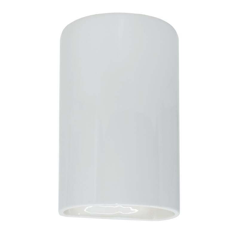 Justice Design Ambiance - Large Cylinder Wall Sconce - Open Top & Bottom (Outdoor) - Replaceable Bulb - Gloss White