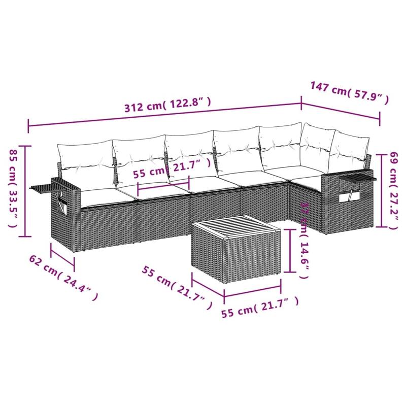 vidaXL Garden Sofa Set PE rattan Large Adjustable Armrests